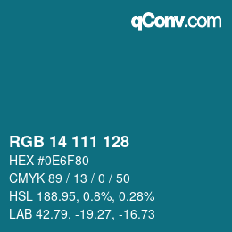 カラーコード: RGB 14 111 128 | qconv.com