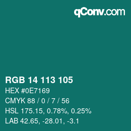 カラーコード: RGB 14 113 105 | qconv.com