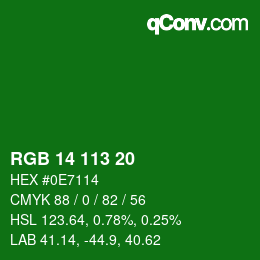 カラーコード: RGB 14 113 20 | qconv.com