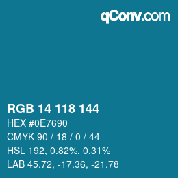 颜色代码: RGB 14 118 144 | qconv.com