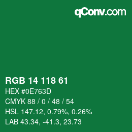 カラーコード: RGB 14 118 61 | qconv.com