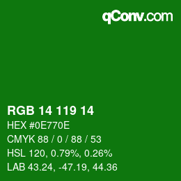 颜色代码: RGB 14 119 14 | qconv.com