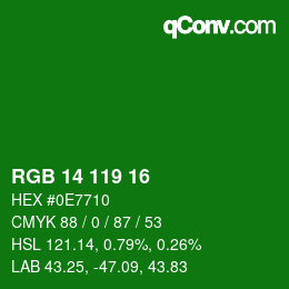颜色代码: RGB 14 119 16 | qconv.com