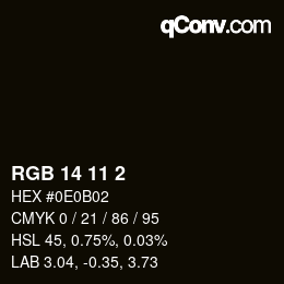 颜色代码: RGB 14 11 2 | qconv.com