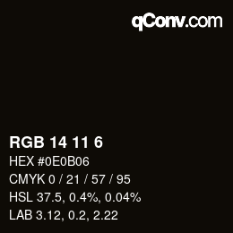 カラーコード: RGB 14 11 6 | qconv.com