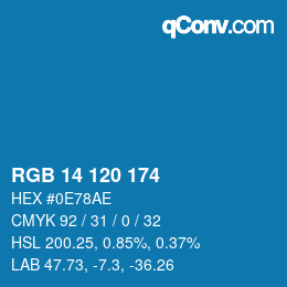 カラーコード: RGB 14 120 174 | qconv.com
