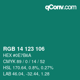 カラーコード: RGB 14 123 106 | qconv.com