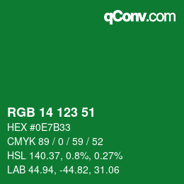 カラーコード: RGB 14 123 51 | qconv.com