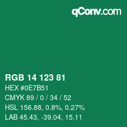 カラーコード: RGB 14 123 81 | qconv.com