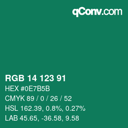 Color code: RGB 14 123 91 | qconv.com