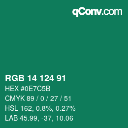 Color code: RGB 14 124 91 | qconv.com