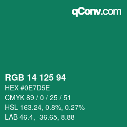 Color code: RGB 14 125 94 | qconv.com