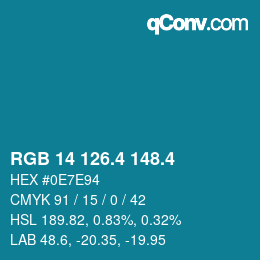 カラーコード: RGB 14 126.4 148.4 | qconv.com