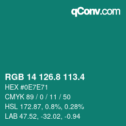 カラーコード: RGB 14 126.8 113.4 | qconv.com
