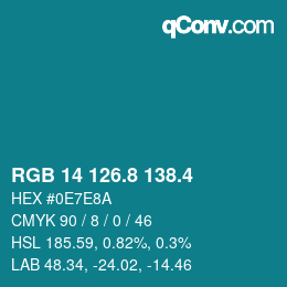 カラーコード: RGB 14 126.8 138.4 | qconv.com