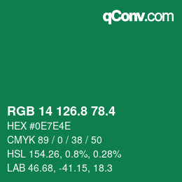 カラーコード: RGB 14 126.8 78.4 | qconv.com