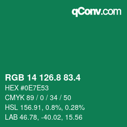 カラーコード: RGB 14 126.8 83.4 | qconv.com