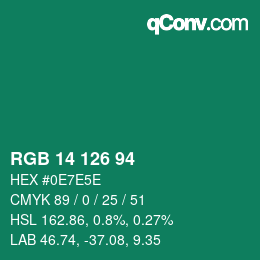 Color code: RGB 14 126 94 | qconv.com