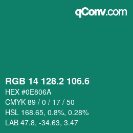 カラーコード: RGB 14 128.2 106.6 | qconv.com