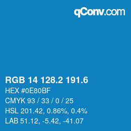 カラーコード: RGB 14 128.2 191.6 | qconv.com