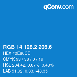 カラーコード: RGB 14 128.2 206.6 | qconv.com