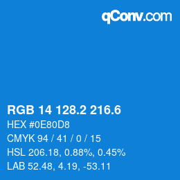 カラーコード: RGB 14 128.2 216.6 | qconv.com