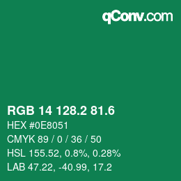 カラーコード: RGB 14 128.2 81.6 | qconv.com