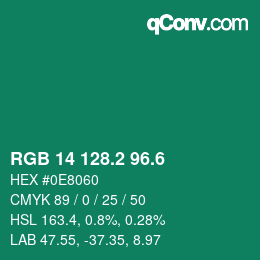 カラーコード: RGB 14 128.2 96.6 | qconv.com