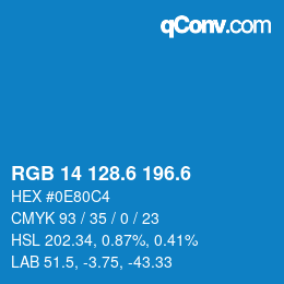 カラーコード: RGB 14 128.6 196.6 | qconv.com