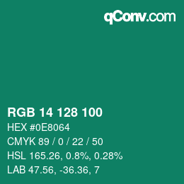 Color code: RGB 14 128 100 | qconv.com