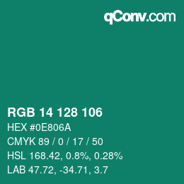 カラーコード: RGB 14 128 106 | qconv.com