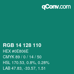 颜色代码: RGB 14 128 110 | qconv.com