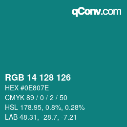颜色代码: RGB 14 128 126 | qconv.com