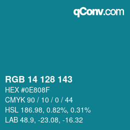 カラーコード: RGB 14 128 143 | qconv.com