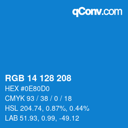 カラーコード: RGB 14 128 208 | qconv.com