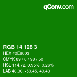 カラーコード: RGB 14 128 3 | qconv.com