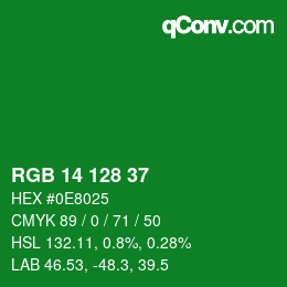 カラーコード: RGB 14 128 37 | qconv.com