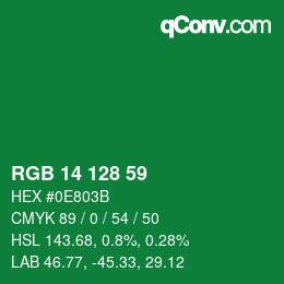 カラーコード: RGB 14 128 59 | qconv.com