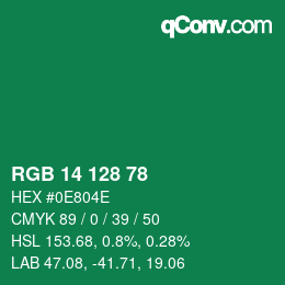カラーコード: RGB 14 128 78 | qconv.com