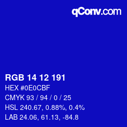 Color code: RGB 14 12 191 | qconv.com
