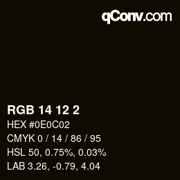 颜色代码: RGB 14 12 2 | qconv.com