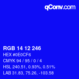 Color code: RGB 14 12 246 | qconv.com
