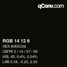 Color code: RGB 14 12 6 | qconv.com