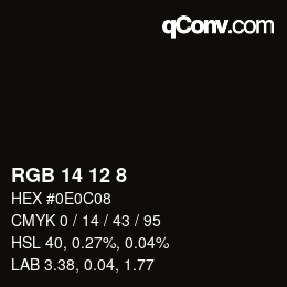 カラーコード: RGB 14 12 8 | qconv.com