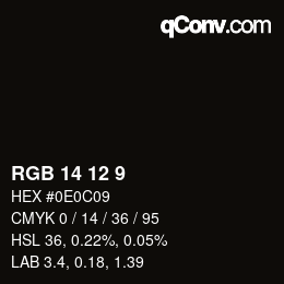 Color code: RGB 14 12 9 | qconv.com