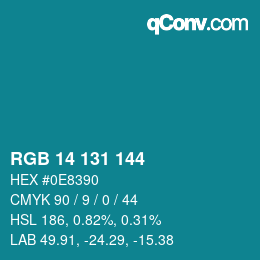 颜色代码: RGB 14 131 144 | qconv.com