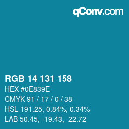 カラーコード: RGB 14 131 158 | qconv.com