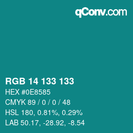 カラーコード: RGB 14 133 133 | qconv.com