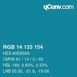 カラーコード: RGB 14 133 154 | qconv.com