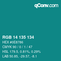 Color code: RGB 14 135 134 | qconv.com